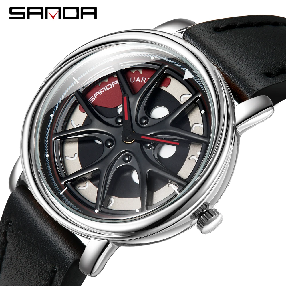 Men Watch Car Wheel Rim Hub Dial Male Wristwatch Skeleton Man Black Waterproof Watches Stainless Steel Quartz Relogio Masculino - Image 7