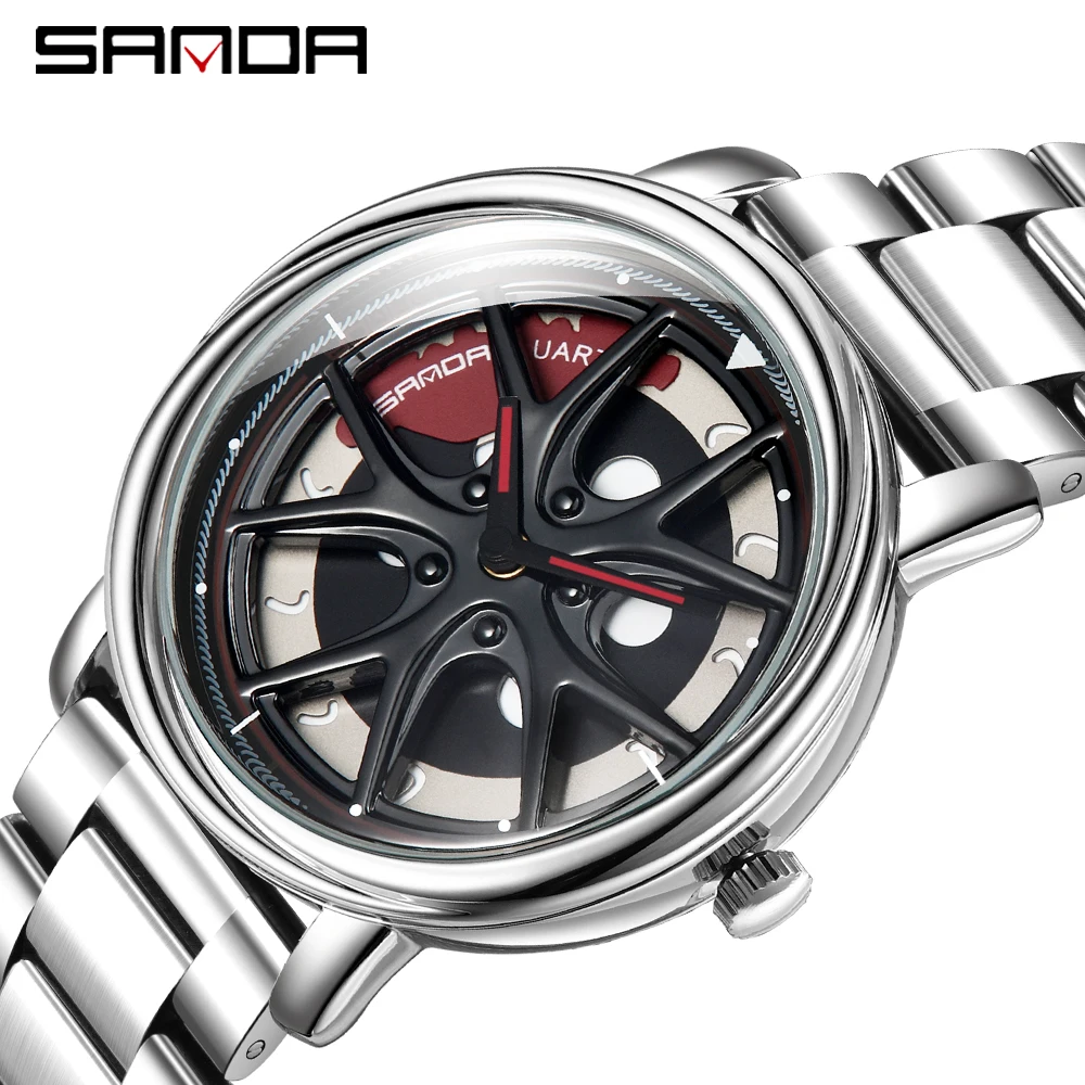 Men Watch Car Wheel Rim Hub Dial Male Wristwatch Skeleton Man Black Waterproof Watches Stainless Steel Quartz Relogio Masculino - Image 8