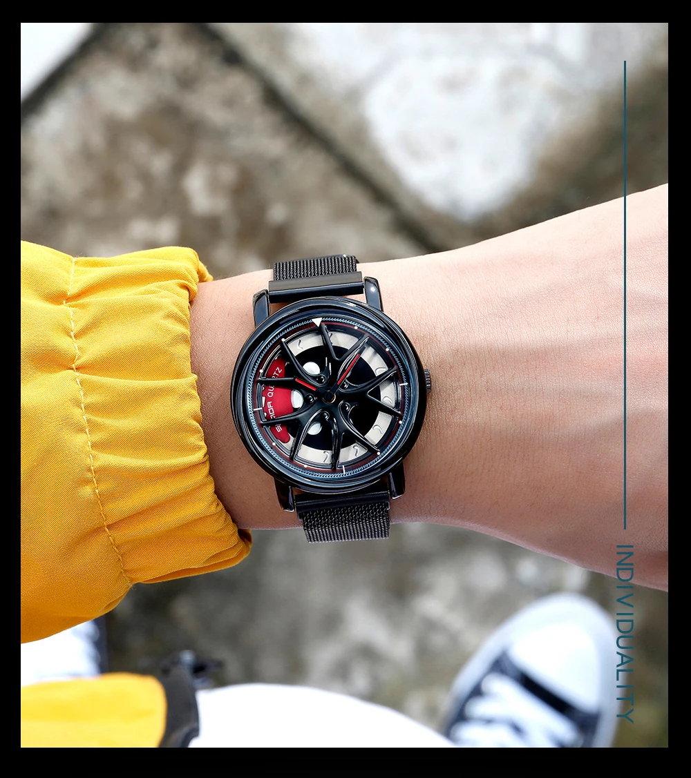 Men Watch Car Wheel Rim Hub Dial Male Wristwatch Skeleton Man Black Waterproof Watches Stainless Steel Quartz Relogio Masculino - Image 28