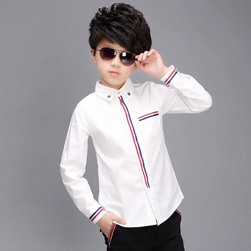 Teenage Boys Shirts Spring Cotton Long Sleeve Solid Shirt Kids White&Black Tops Teen School Bow Clothes 6 10 13 16 boy clothes - Image 2
