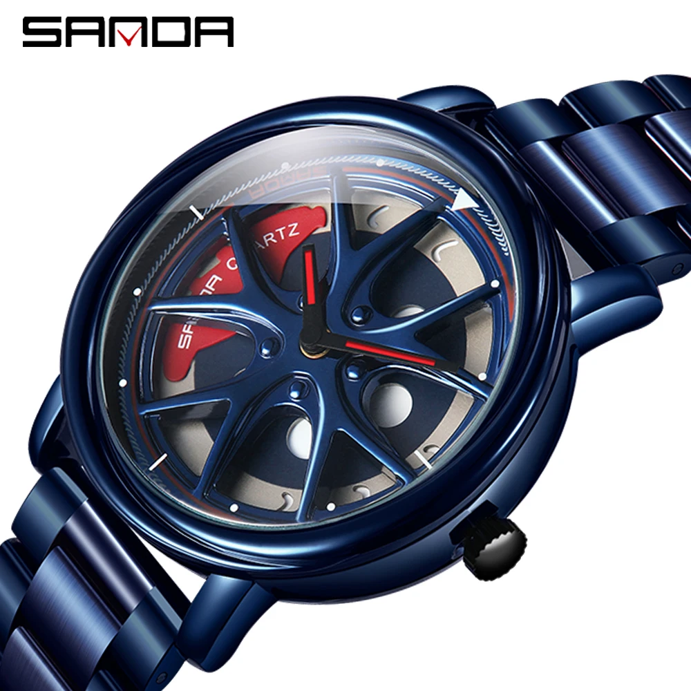 Men Watch Car Wheel Rim Hub Dial Male Wristwatch Skeleton Man Black Waterproof Watches Stainless Steel Quartz Relogio Masculino - Image 9