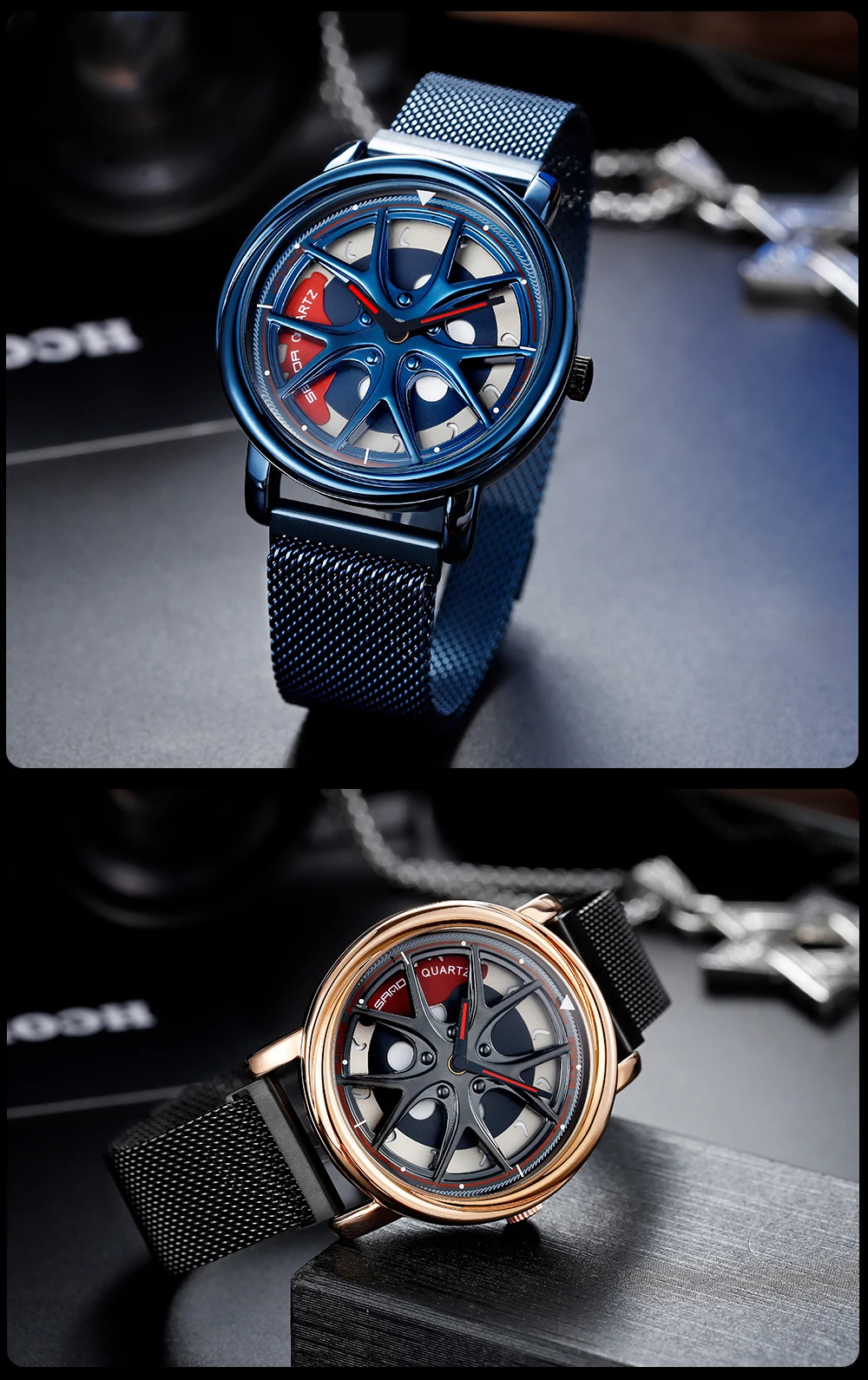 Men Watch Car Wheel Rim Hub Dial Male Wristwatch Skeleton Man Black Waterproof Watches Stainless Steel Quartz Relogio Masculino - Image 31