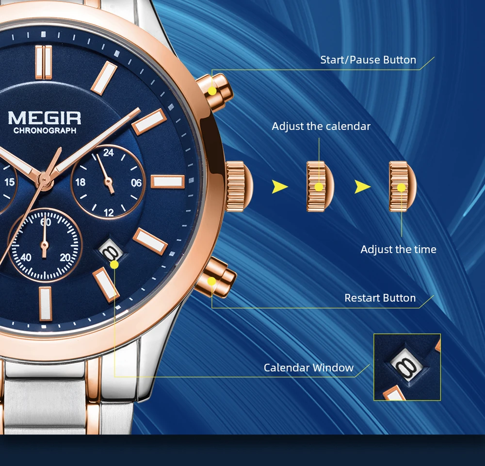 MEGIR Watches for Men 2021 New Chronograph Quartz Watch Luxury Stainless Steel Wristwatch Man Relogios Masculino часы мужские - Image 24