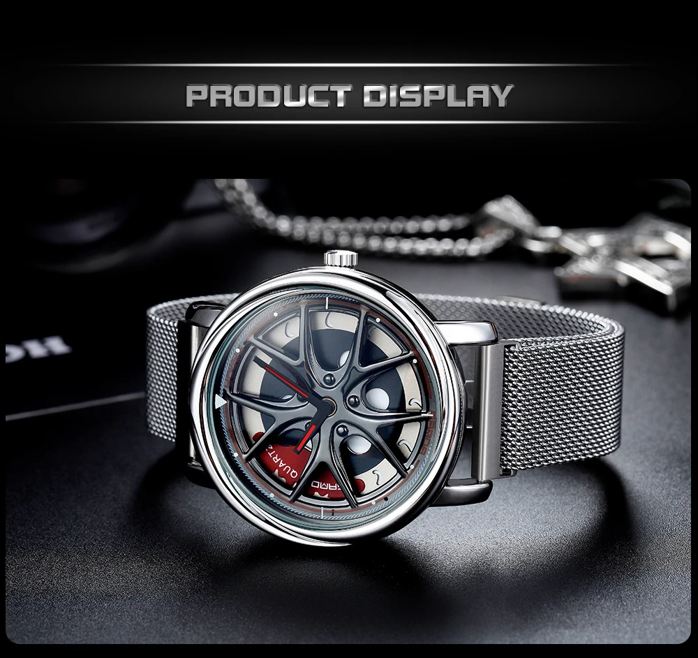 Men Watch Car Wheel Rim Hub Dial Male Wristwatch Skeleton Man Black Waterproof Watches Stainless Steel Quartz Relogio Masculino - Image 30