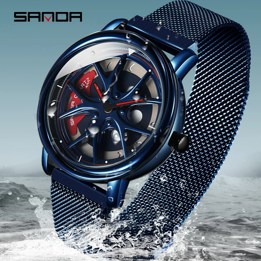 Men Watch Car Wheel Rim Hub Dial Male Wristwatch Skeleton Man Black Waterproof Watches Stainless Steel Quartz Relogio Masculino - Image 6