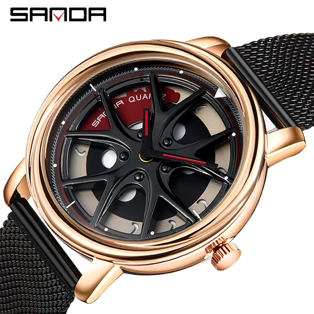 Men Watch Car Wheel Rim Hub Dial Male Wristwatch Skeleton Man Black Waterproof Watches Stainless Steel Quartz Relogio Masculino - Image 16