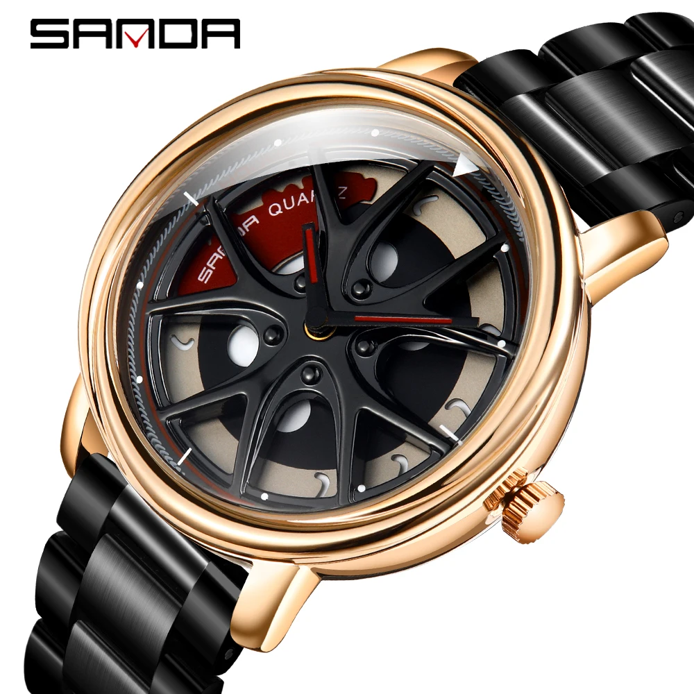 Men Watch Car Wheel Rim Hub Dial Male Wristwatch Skeleton Man Black Waterproof Watches Stainless Steel Quartz Relogio Masculino - Image 11