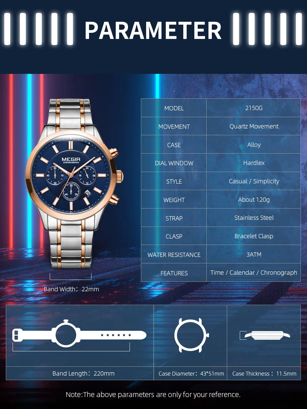 MEGIR Watches for Men 2021 New Chronograph Quartz Watch Luxury Stainless Steel Wristwatch Man Relogios Masculino часы мужские - Image 21