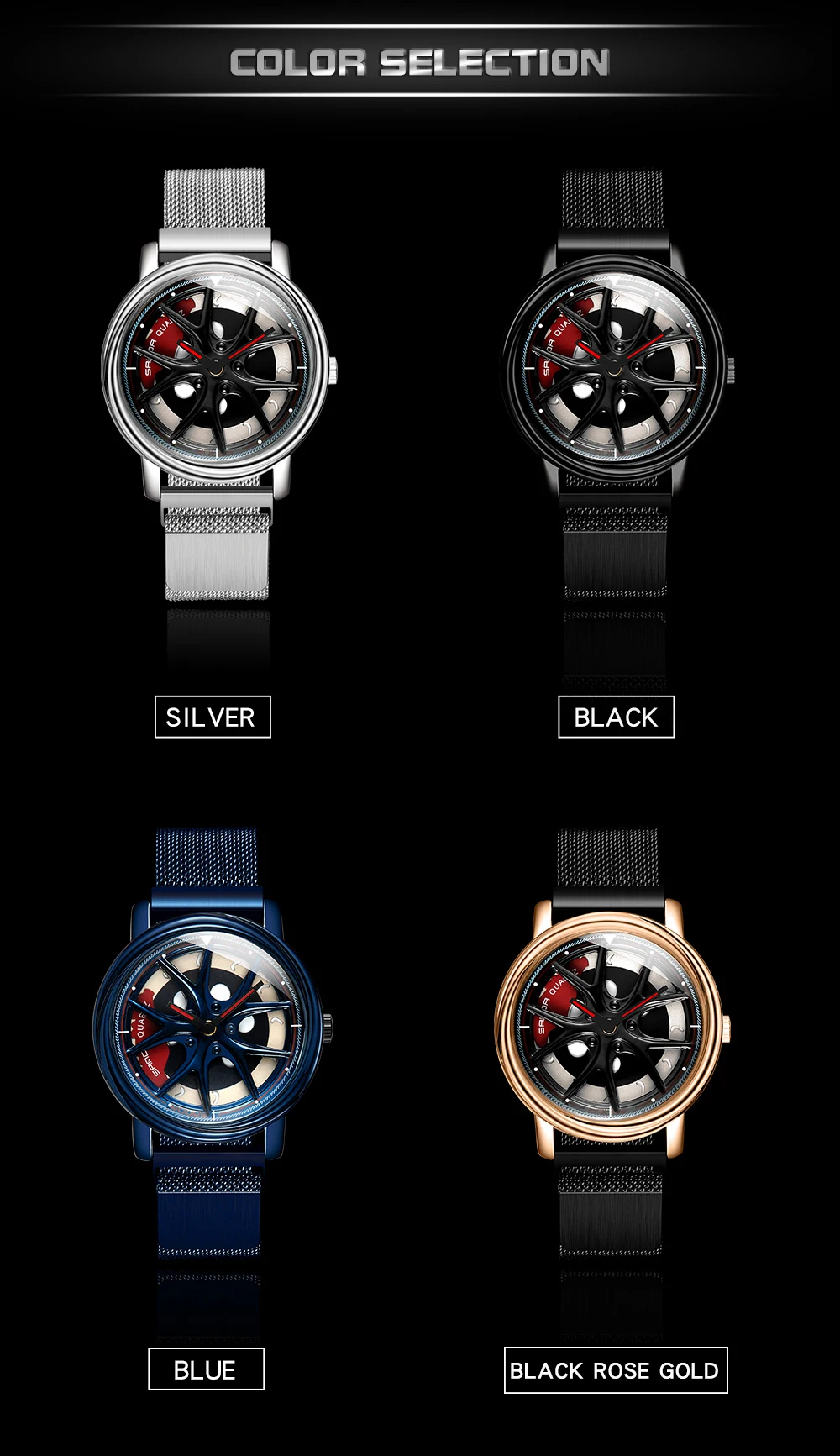Men Watch Car Wheel Rim Hub Dial Male Wristwatch Skeleton Man Black Waterproof Watches Stainless Steel Quartz Relogio Masculino - Image 36