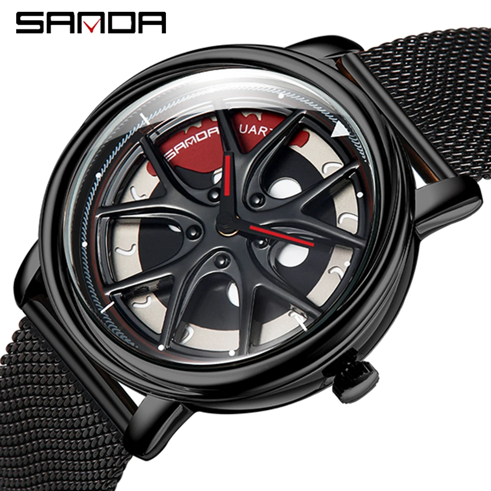 Men Watch Car Wheel Rim Hub Dial Male Wristwatch Skeleton Man Black Waterproof Watches Stainless Steel Quartz Relogio Masculino - Image 19