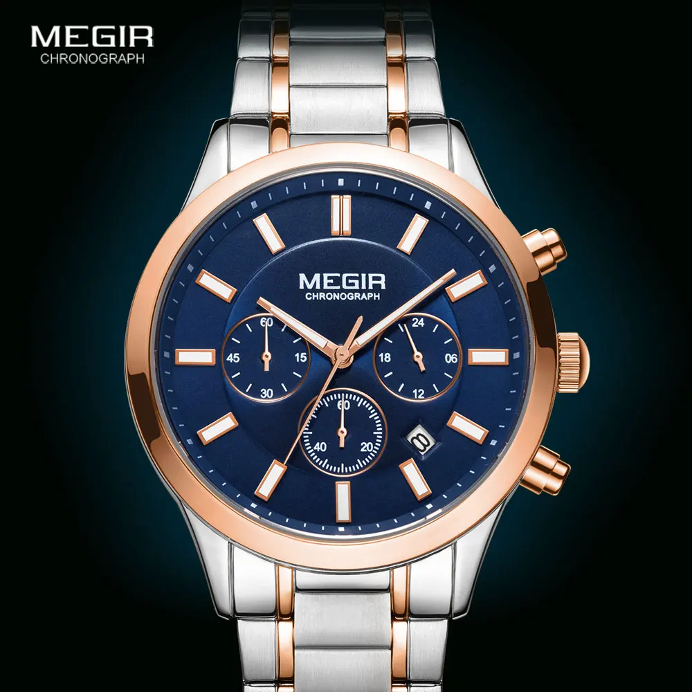 MEGIR Watches for Men 2021 New Chronograph Quartz Watch Luxury Stainless Steel Wristwatch Man Relogios Masculino часы мужские - Image 2