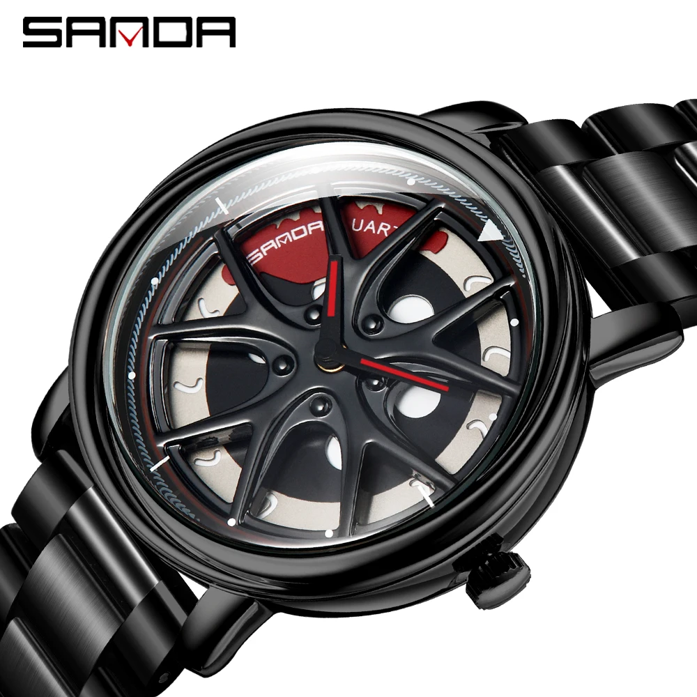 Men Watch Car Wheel Rim Hub Dial Male Wristwatch Skeleton Man Black Waterproof Watches Stainless Steel Quartz Relogio Masculino - Image 12