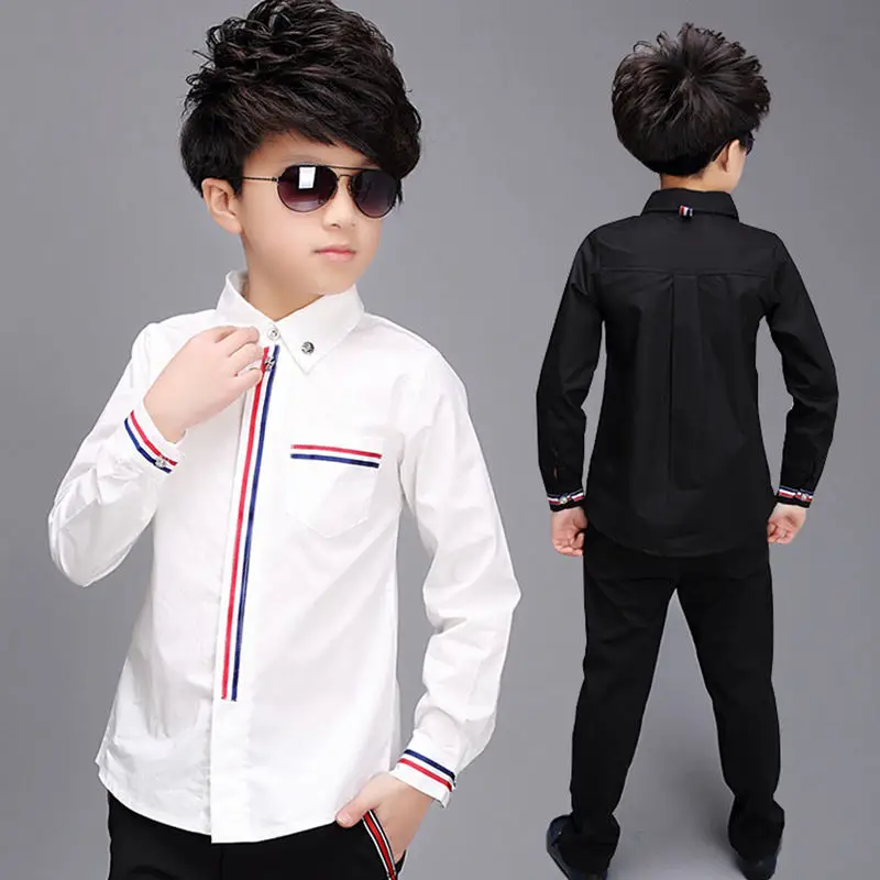 Teenage Boys Shirts Spring Cotton Long Sleeve Solid Shirt Kids White&Black Tops Teen School Bow Clothes 6 10 13 16 boy clothes - Image 4