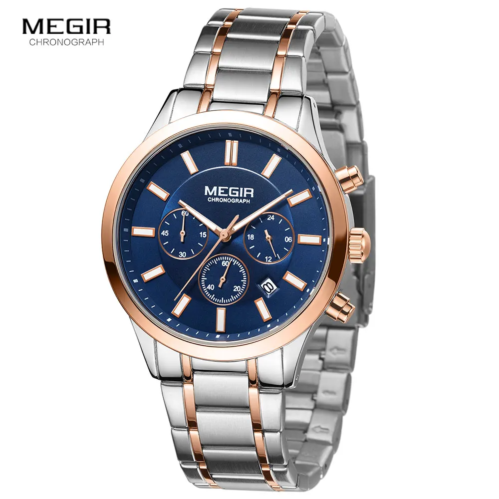 MEGIR Watches for Men 2021 New Chronograph Quartz Watch Luxury Stainless Steel Wristwatch Man Relogios Masculino часы мужские - Image 4
