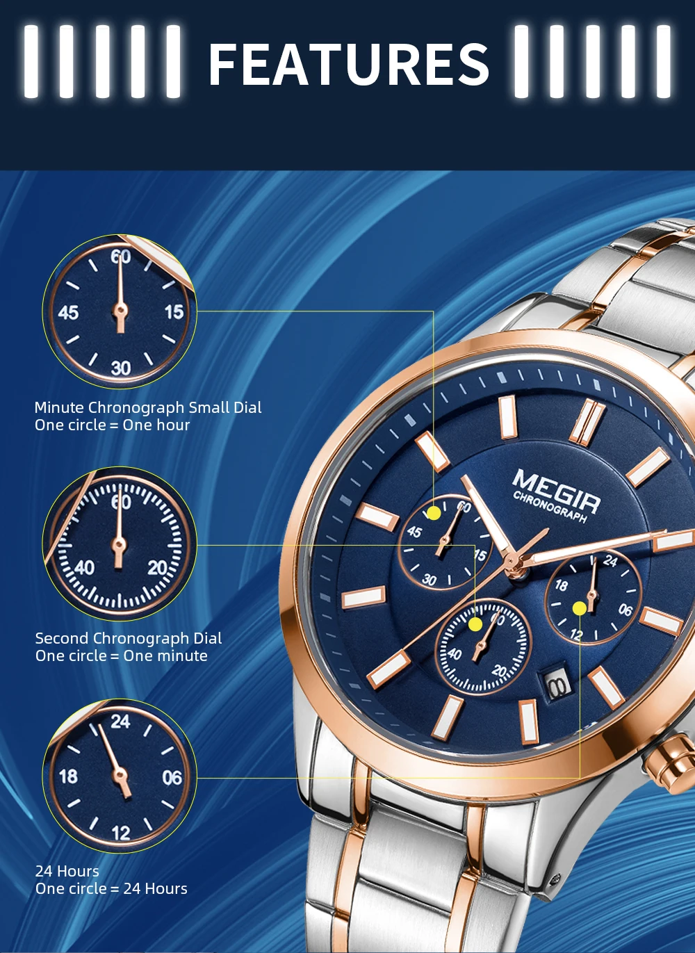 MEGIR Watches for Men 2021 New Chronograph Quartz Watch Luxury Stainless Steel Wristwatch Man Relogios Masculino часы мужские - Image 23