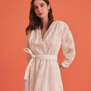 Embroidered Wrap Mini Dress