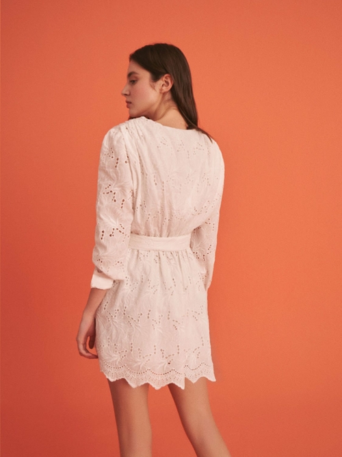 Embroidered Wrap Mini Dress - Image 2