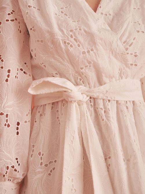 Embroidered Wrap Mini Dress - Image 6