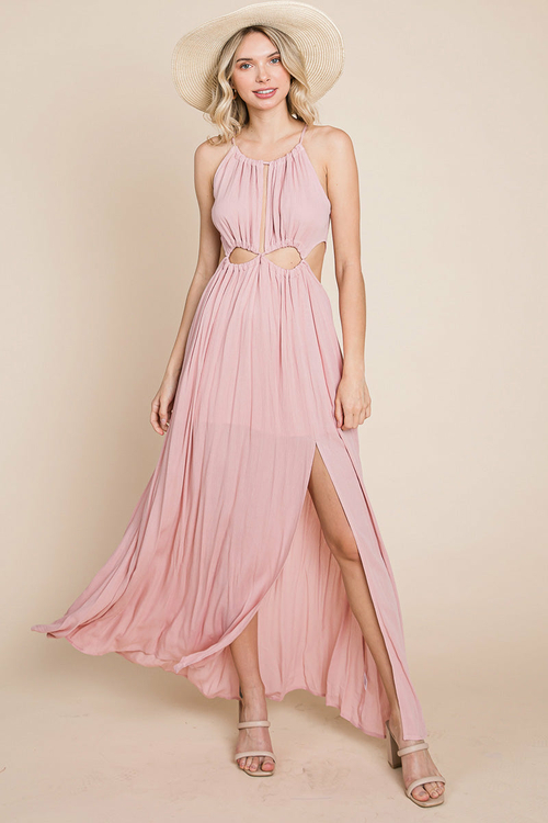 Split Front Cut Out Halter Maxi Dress - Image 25