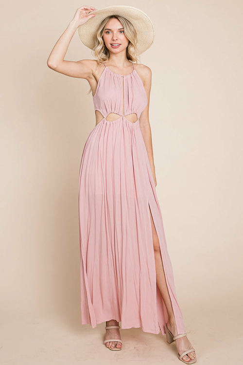 Split Front Cut Out Halter Maxi Dress - Image 26