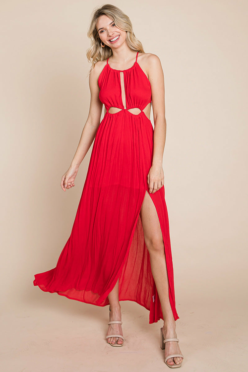 Split Front Cut Out Halter Maxi Dress - Image 2