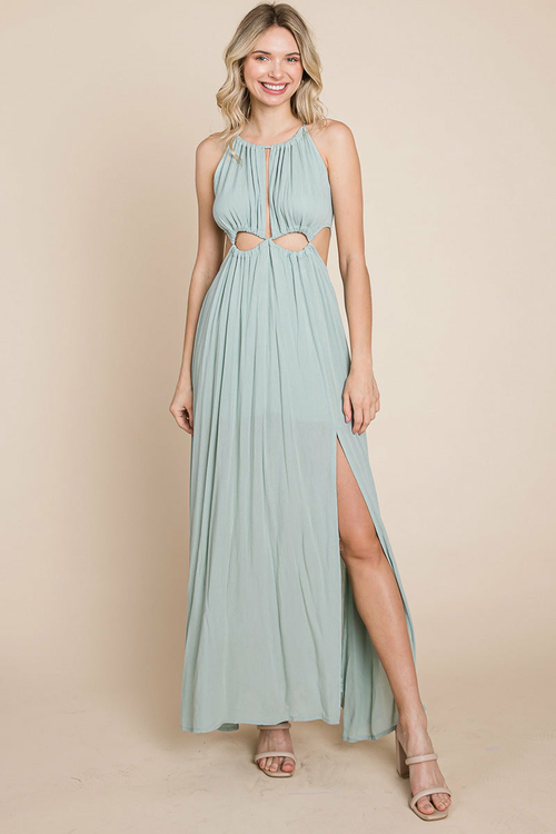 Split Front Cut Out Halter Maxi Dress - Image 36