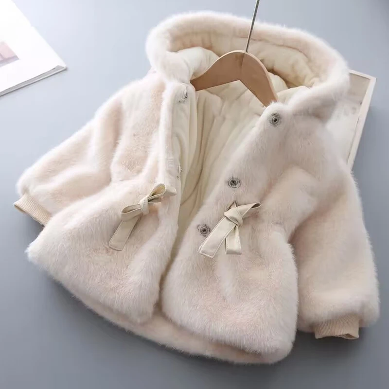 Winter Girls Coat Super Warm Mink Fur Padded Thickened Long Sleeve Hooded Coats Baby Kids Children Jacket Plush Outerwear - Image 7