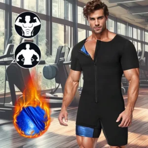Sauna Sweat Suits for Men 3-In-1 Full Body Fat Workout Weight Loss Slimming Shaper Waist Trainer Short Sleeve Shorts Jumpsuits