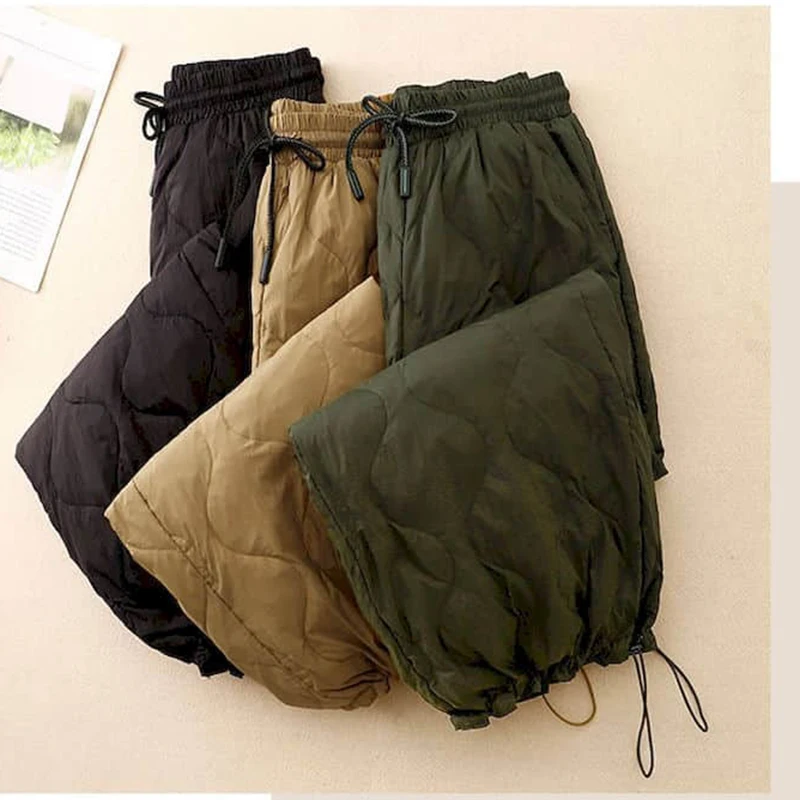 Solid Harem Pants for Women Vintage Trousers Women Korean Style Casual Winter Warm Rhombic Quilted Lantern Pants Women Clothing - Image 5