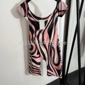 Women's Pink Romper with Letter Signature Logo Classic Lady Sports Yoga Sets Beachwear