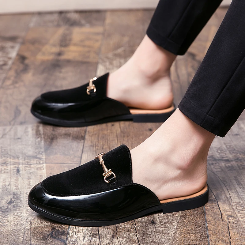 Leather Black Men’s Half Shoes for Men Party Shoes Casual Designer Shoes Fashion Loafers Luxury Black Slippers New Summer - Image 12