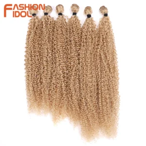 FASHION IDOL 20 22 24 inch Afro Kinky Curly Hair Synthetic Weave Hair Bundles Ombre Brown High Temperature Fiber Hair Extensions