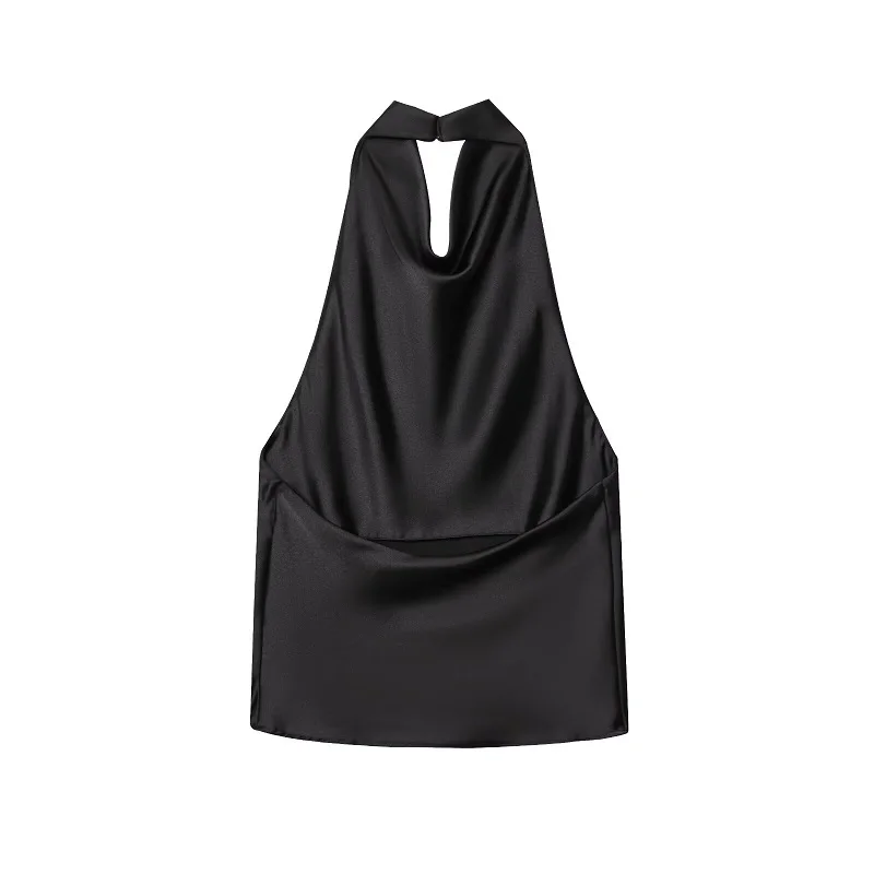MUJER 2025 Halter Tops for Women Black Satin Backless Top Female Pink Summer Beach Top Woman off Shoulder Camisole Top Women - Image 5