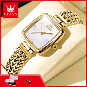 OLEVS 9948 Women's Watches Luxury Elegant Simple Quartz Wristwatch Solid Stainless Steel Strap Gold Watch Square Dial Lady Watch
