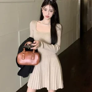Bodycon Woman Knitted Dress New In Casual Retro Deals Korean Harajuku Comfortable Essential Pleated Crochet Dresses For Women
