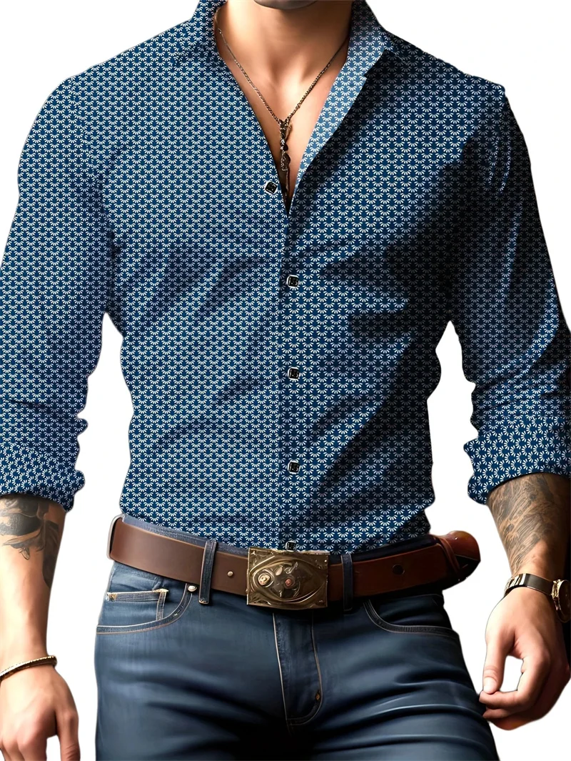 2025 men's printed casual shirt with breathable long sleeves and lead buttons suitable for spring and autumn - Image 5