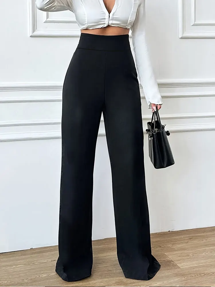 Women's Straight Pants Elegant Baggy Wide Leg Trousers Fashion Versatile Casual Pants Quick Dry Breathable Office Commute Wear - Image 5