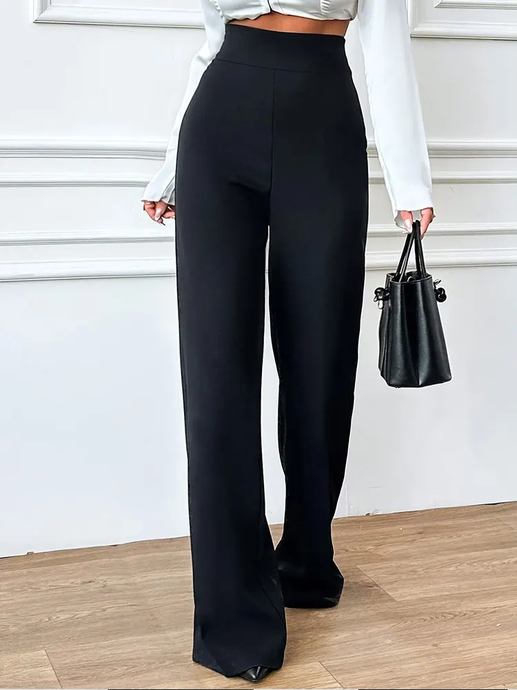 Women's Straight Pants Elegant Baggy Wide Leg Trousers Fashion Versatile Casual Pants Quick Dry Breathable Office Commute Wear - Image 4