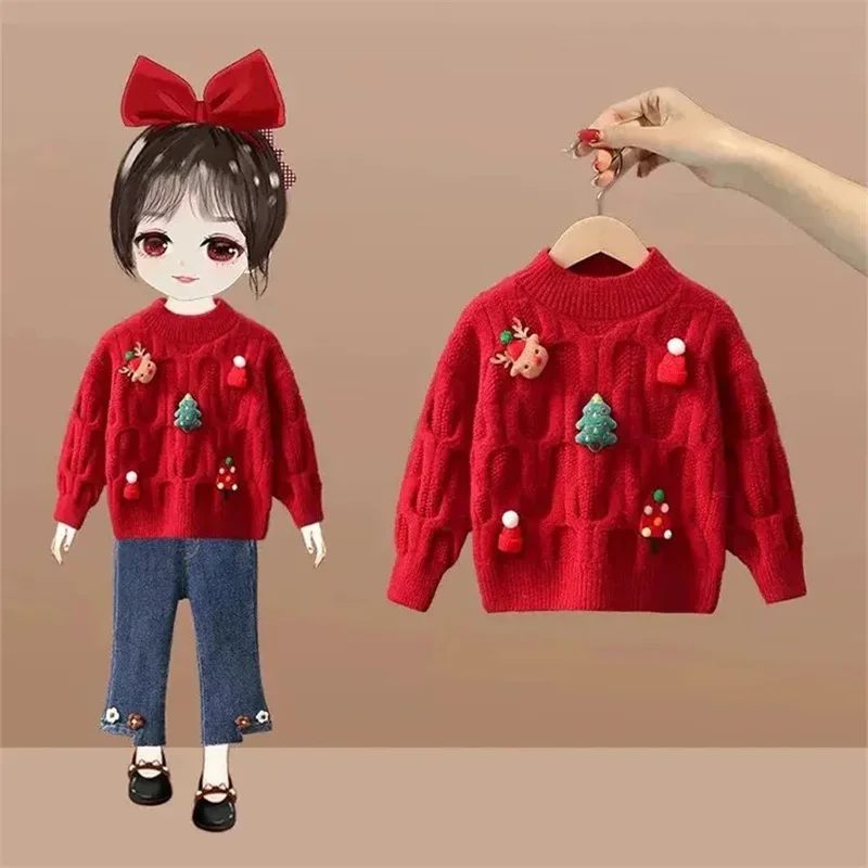 Winter Christmas Knitted Sweaters Boys Girls Warm Knitwear Children Fashion Pullover Versatile Xmas Print Outdoor Clothes - Image 5