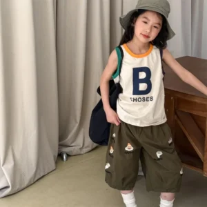 Children Pants 2025 Kids Clothes Summer New Simple Solid Color Cotton Half PantsBaby Girl's  2-12Year Kid's Cartoon Trousers