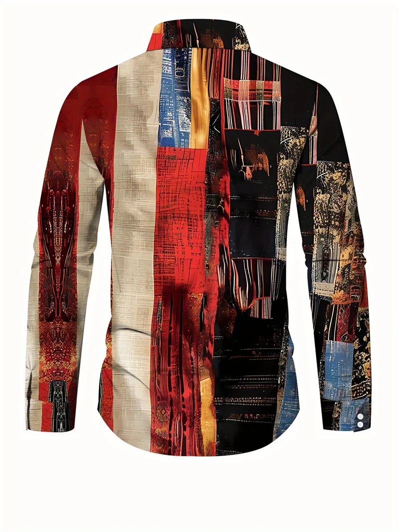 2025 men's printed casual shirt with breathable long sleeves and lead buttons suitable for spring and autumn - Image 2