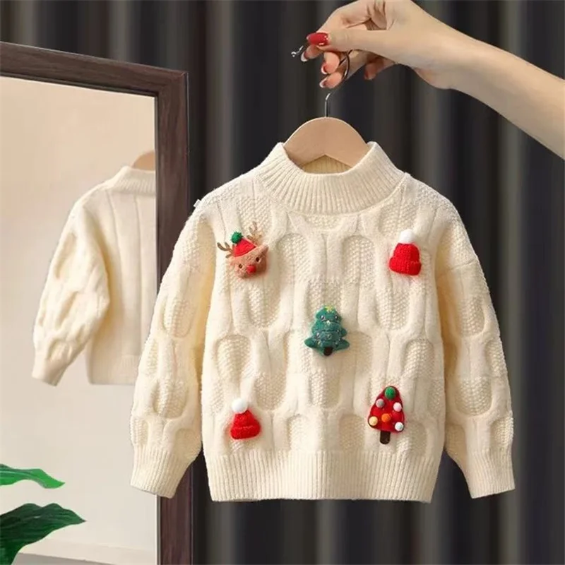 Winter Christmas Knitted Sweaters Boys Girls Warm Knitwear Children Fashion Pullover Versatile Xmas Print Outdoor Clothes - Image 4