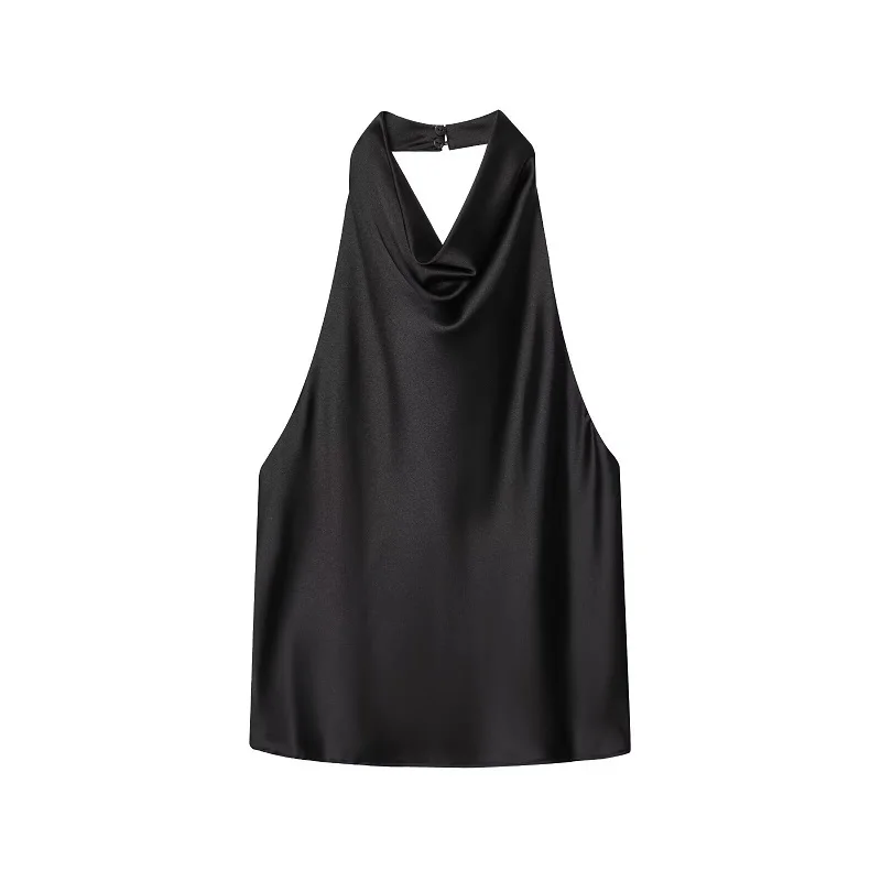 MUJER 2025 Halter Tops for Women Black Satin Backless Top Female Pink Summer Beach Top Woman off Shoulder Camisole Top Women - Image 4
