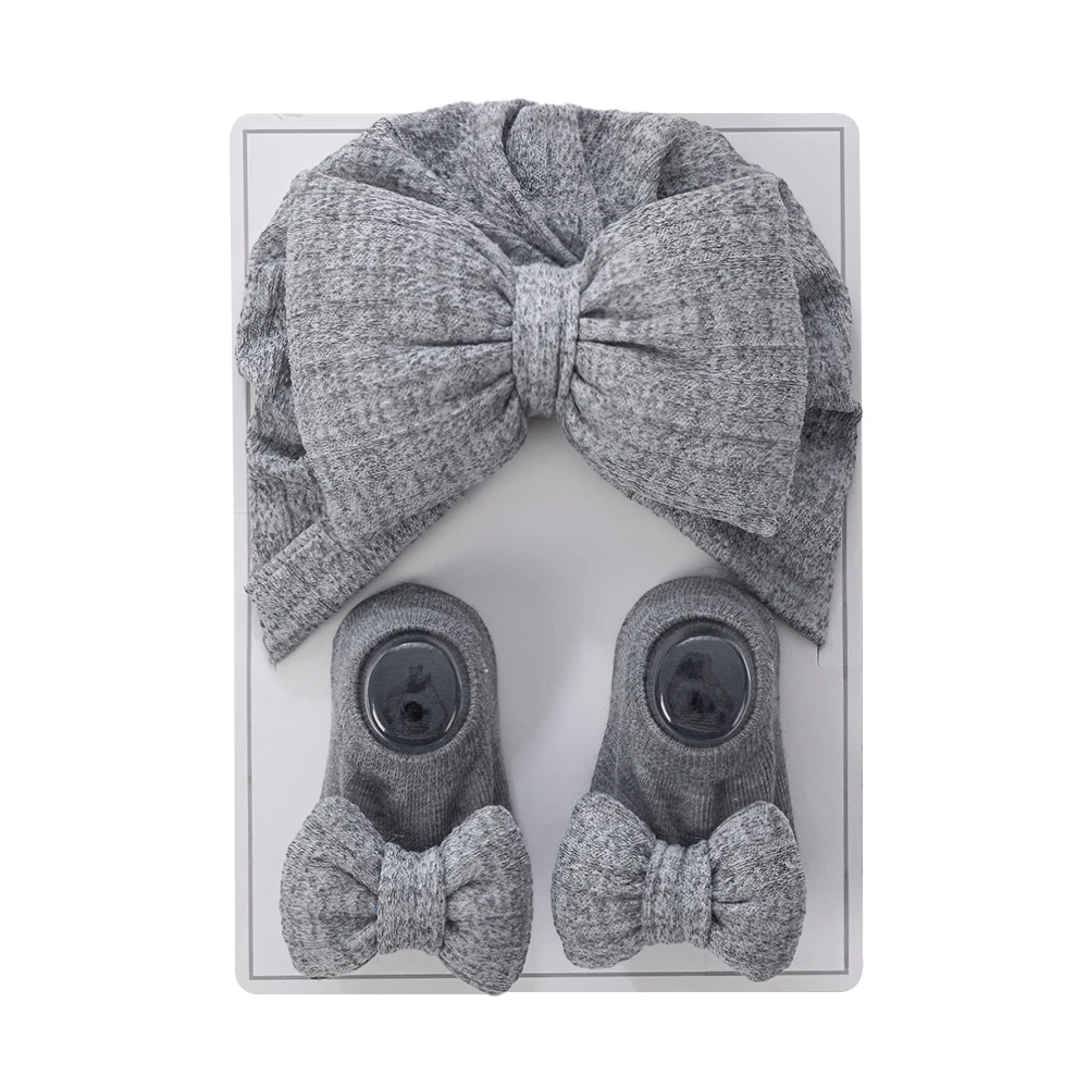 3Pcs/Set Baby Hats Socks Set Big Puff Pillow Bows Boys Girls Beanies Caps 0-12M Non-Slip Short Sock Infant Photography Props - Image 8