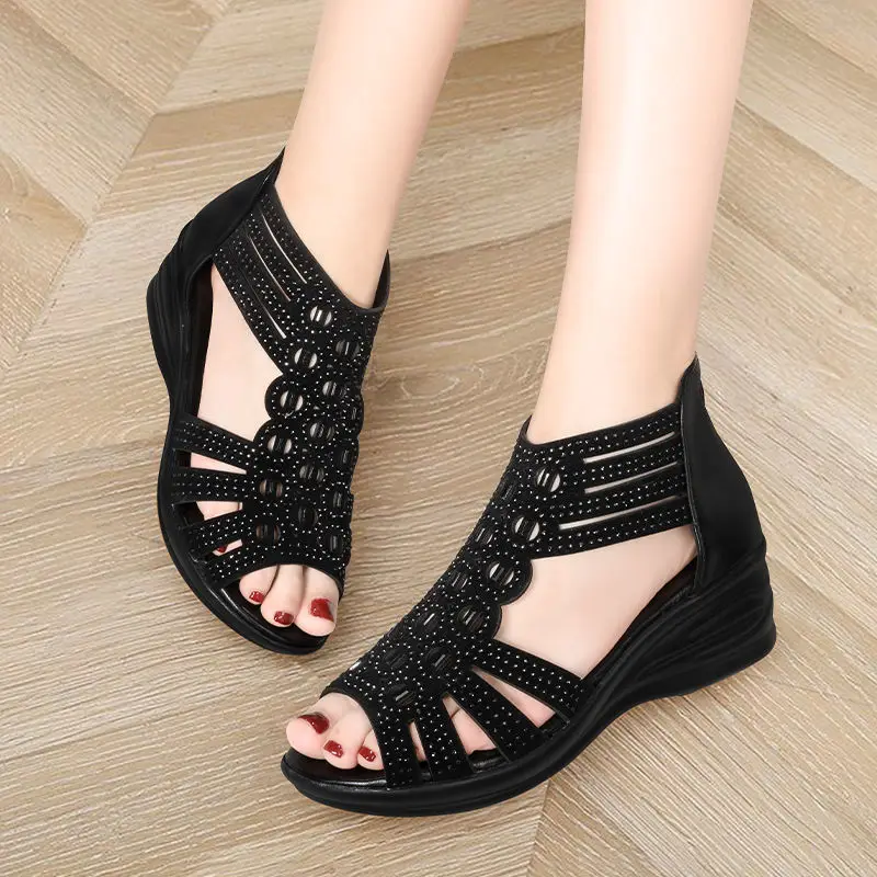 Sandal Woman Wedge Orthopedic Sandals for Women Black Shoe Elegant Brands Platform Roman Medium Heel Summer New 2025 Heels Shoes - Image 3