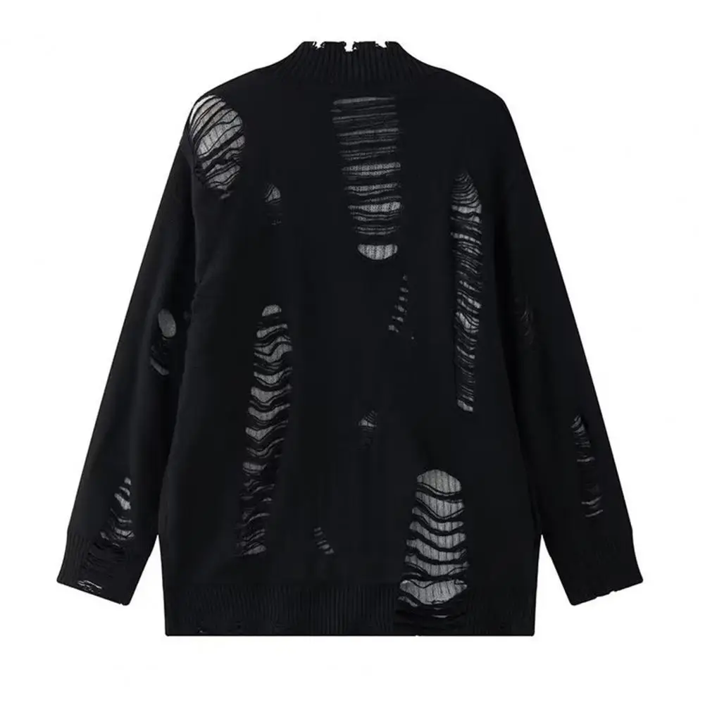 Men Cardigan Sweater Stylish Men's Ripped Hole Cardigan Sweater Coat with V Neck Single-breasted Design Trendy for Fashionable - Image 4