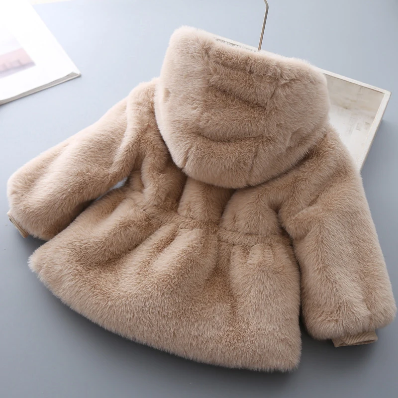 Winter Girls Coat Super Warm Mink Fur Padded Thickened Long Sleeve Hooded Coats Baby Kids Children Jacket Plush Outerwear - Image 2