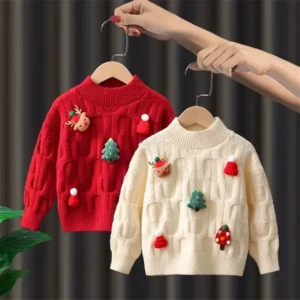 Winter Christmas Knitted Sweaters Boys Girls Warm Knitwear Children Fashion Pullover Versatile Xmas Print Outdoor Clothes