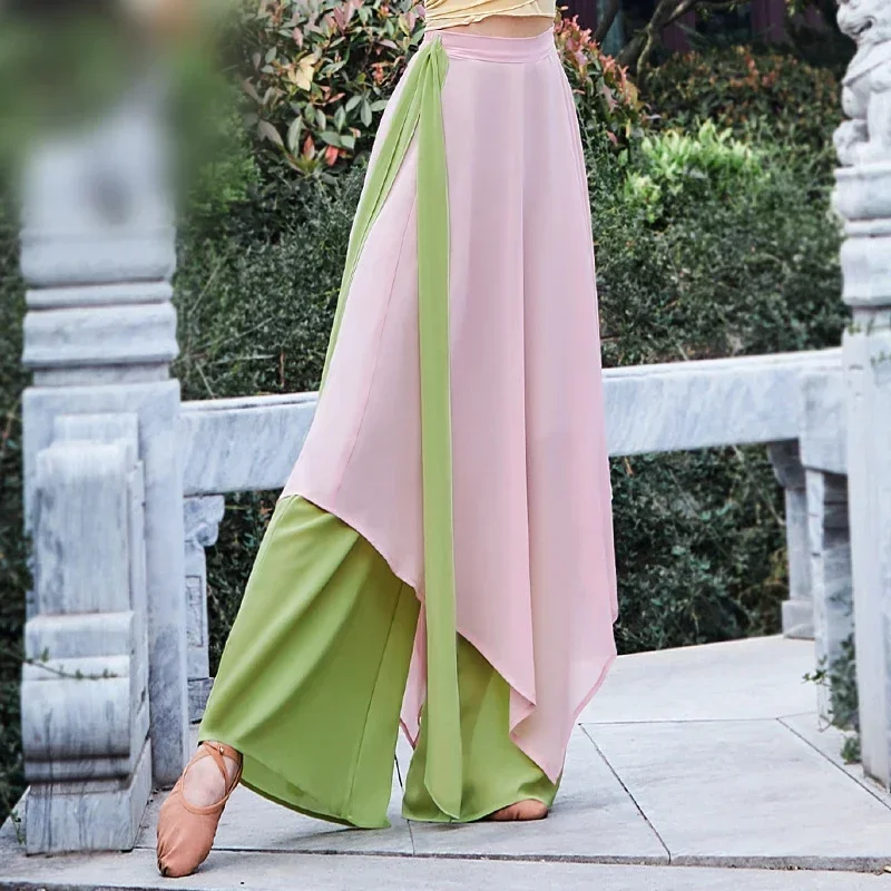 Women's Wide-Leg Pants Elegant Chiffon Culottes Classical Dance Practice Clothes Chinese Modern Dance Adult Blocking Dance Pants - Image 3