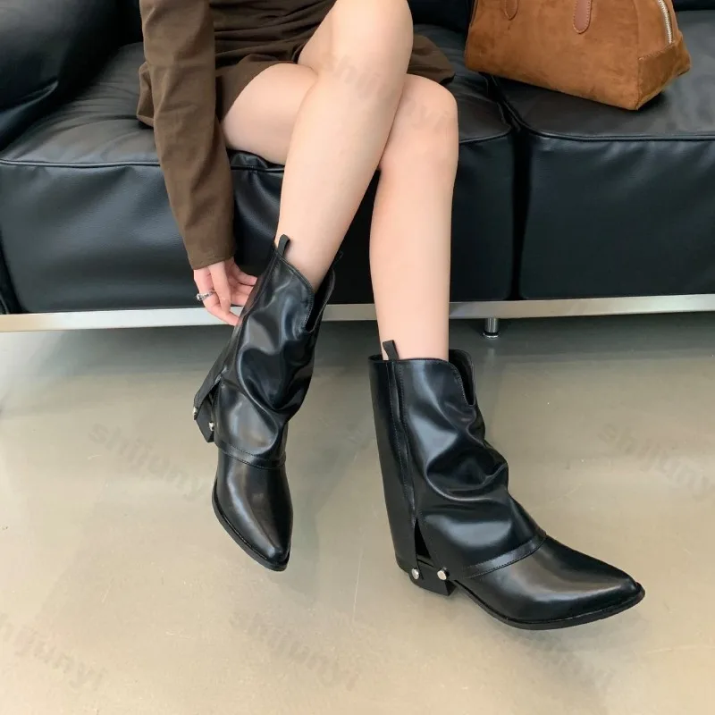 Women's Boots 2025 Autumn New Fashion Retro Pointed Toe Female Ankle Boots Synthetic Leather Outdoor Anti Slip Boots Botas Mujer - Image 5